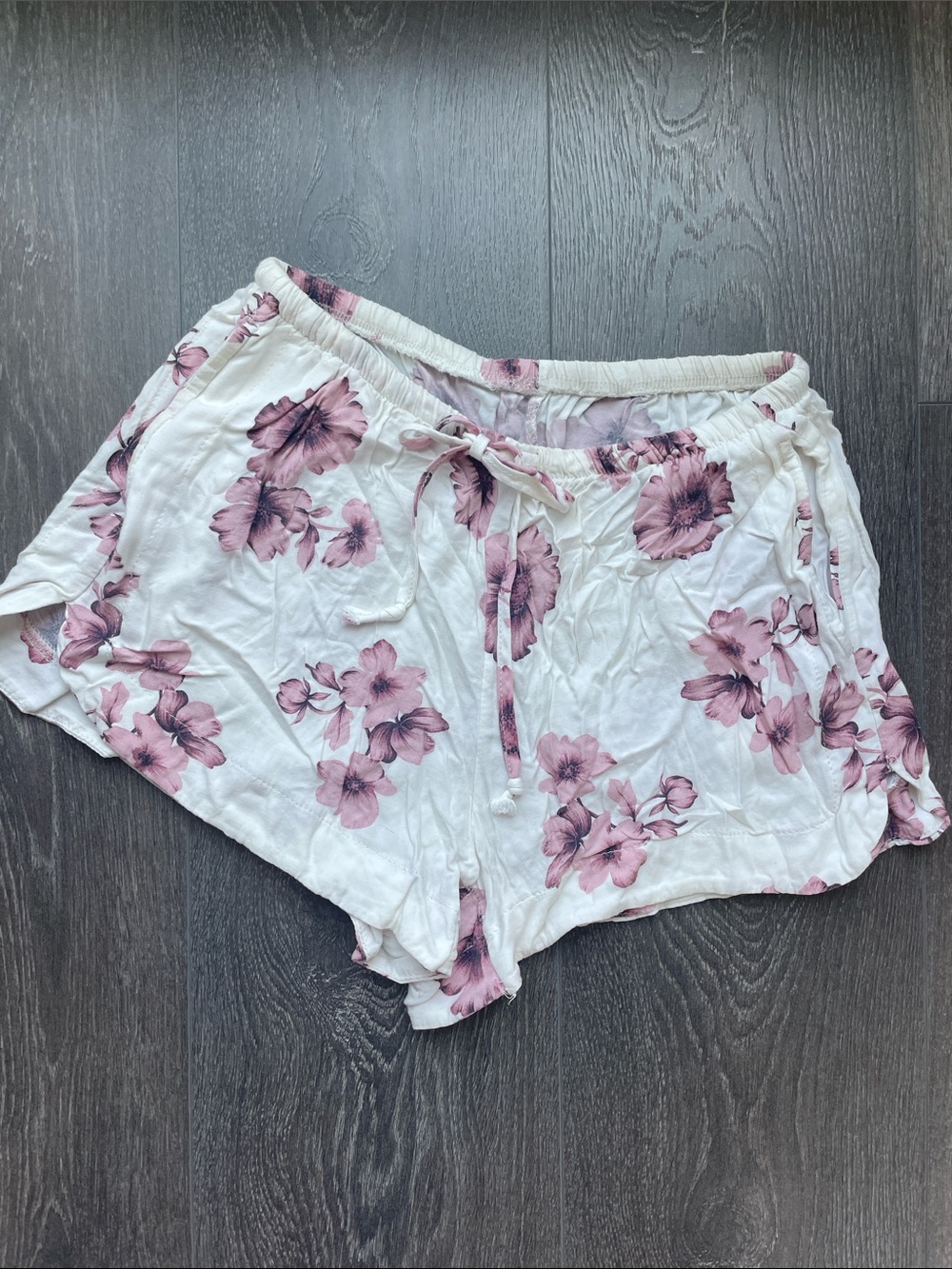 Brandy Melville White Shorts with Pink Floral Print